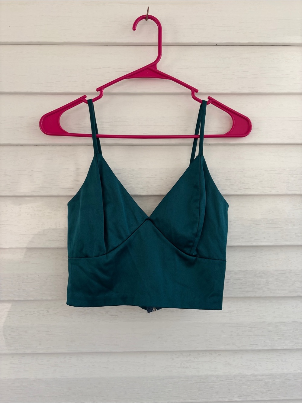 Emerald Green Satin Crop Top | Double Strap Cami | Holiday Party